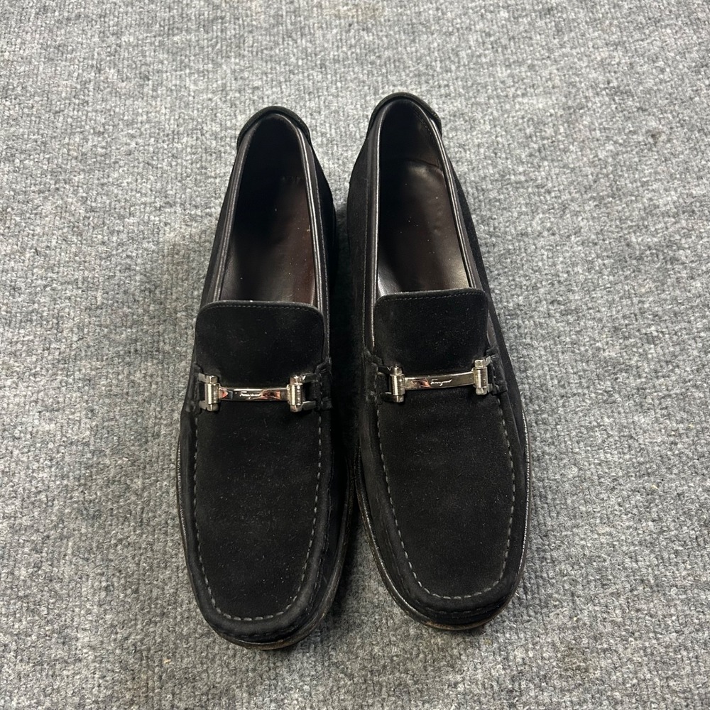 Salvatore Ferragamo Pasquale Mens Horsebit Moccasin Loafer Black Suede 9D $680